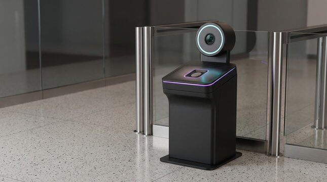 Autonomous security robot with camera at a glass entrance gate