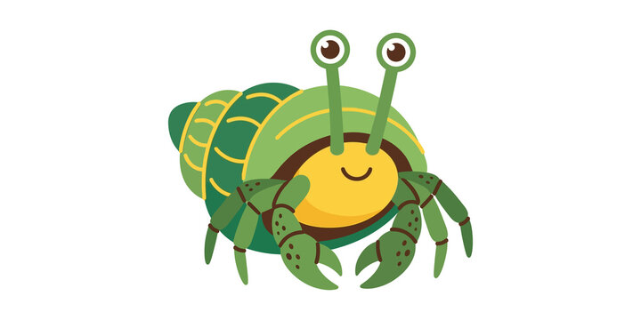 Green hermit crab vector character with large eyes for marine life design.