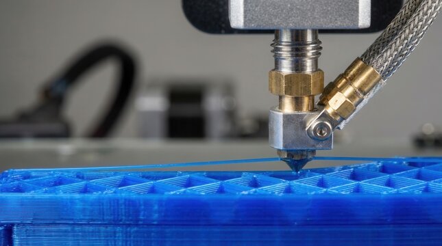 Blue plastic precision 3d printing process with a cnc machine.