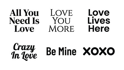 Fototapeta premium All you need is love various textual art pieces on white background simple designs