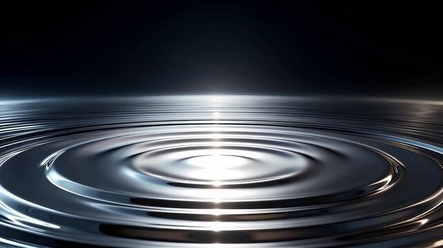 Close-up of water droplet creating concentric ripples on a dark surface