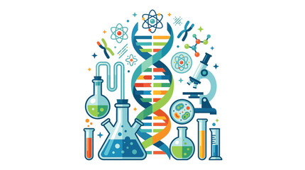 Naklejka premium Scientific Research Concept with DNA and Laboratory Equipment