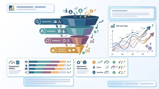 Customer Retention and Lifetime Value Analytics Dashboard Flat Vector Art