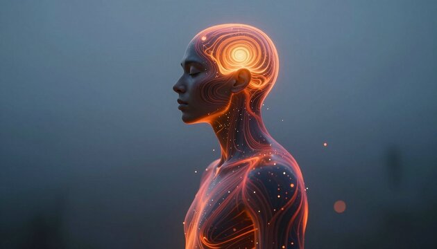 Neural Network Visualization of Human Mind with Glowing Brain Circuits
