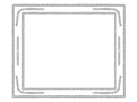 silver frame. Minimal hand drawn rectangular frame with layered uneven gray silvery outlines, creating a simple vintage decorative border on a transparent background.