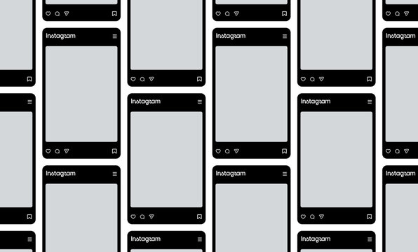 Instagram post grid template, portrait image & video placeholder mockup. simplified card UI design. including the new Instagram logo update. dark theme.