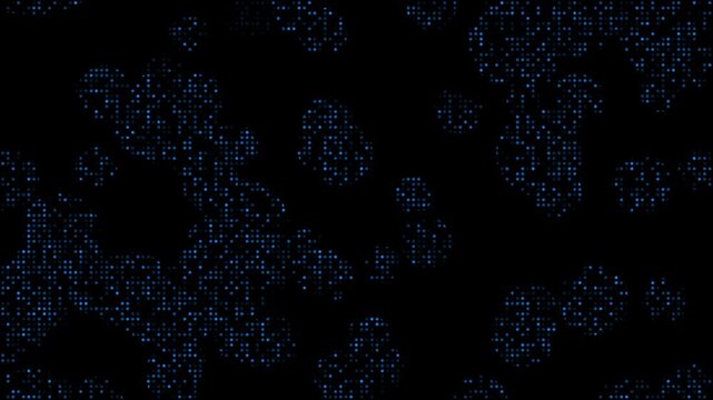 Animated blue color circular dots halftone bubble shapes moving upwards modern design black geometrical background