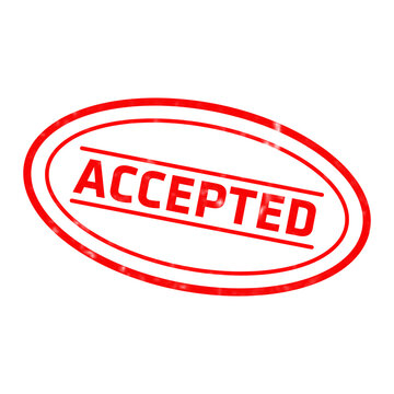 A bold red rubber stamp style featuring the word accepted inside a double oval border on a solid black background, for approval use isolated on a transparent background
