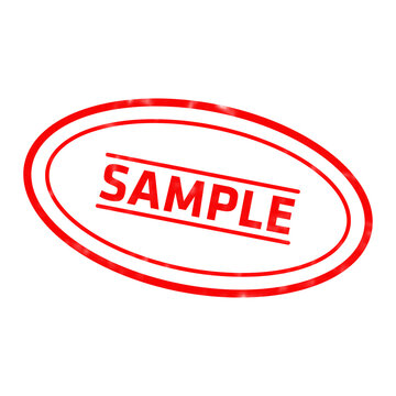 A bold red rubber stamp style featuring the word sample enclosed within a double oval border on a solid black background isolated on a transparent background