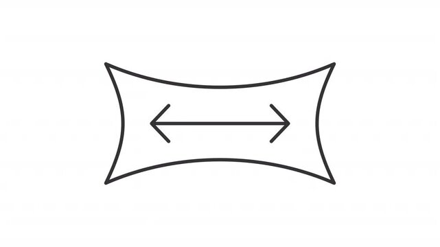 Animated stretchy cover outline icon. Elastic structural material flexibility animation. Fabric expansion. Horizontal tension strain. Flat line motion graphic loop on transparent white