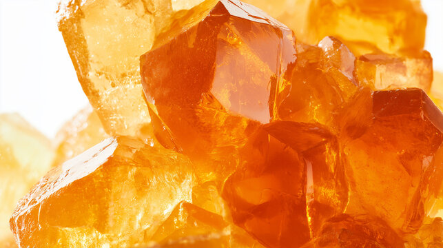 Succinic Acid Amber Crystal Cluster Macro, Warm Glow Skincare Concept