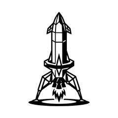 Minimalist Black and White Vector Illustration of a Space Rocket © Untung