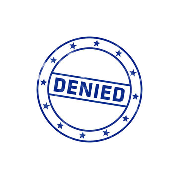 Blue circular rubber stamp with the word denied in bold capital letters and stars, isolated on a white background, for document rejection isolated on a transparent background