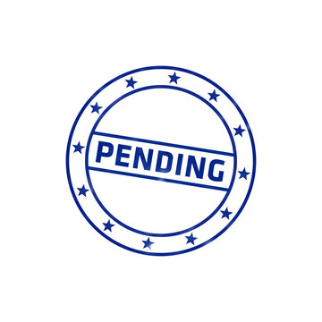 Blue circular rubber stamp with the word pending in bold capital letters and stars, isolated on a white background, for document status isolated on a transparent background