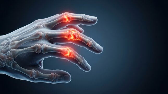 Human hand with glowing red knuckles and fingertips