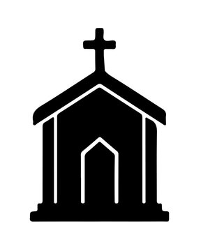 Small church building vector icon with christian cross roof