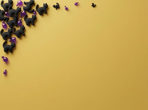 Halloween Background with Black Cats and Purple Potions