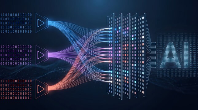 Artificial Intelligence Neural Network and Machine Learning Data Flow Concept with Binary Code