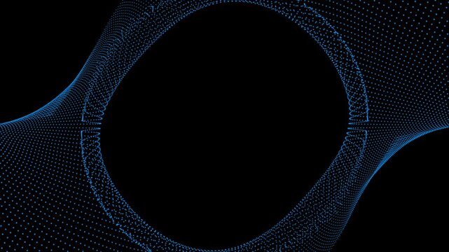 Animated royal blue color wiggling circular dots with circular 3d blank space for logo reveal business purpose loop able black background