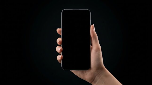 Hand of a woman holding a smartphone device for mockup display.