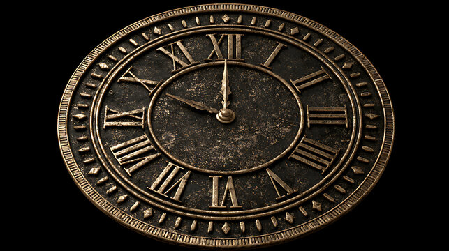 Antique clock face with roman numerals and ornate detailing stands out