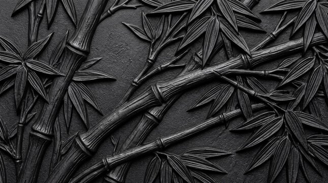 Black Bamboo Bas-Relief Carving Texture Background
