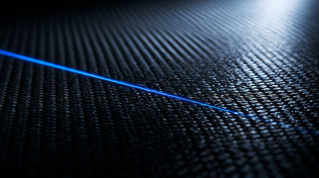 Carbon Fiber Surface with Glowing Blue Laser Line
