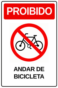 placa aviso proibido andar de bicicleta