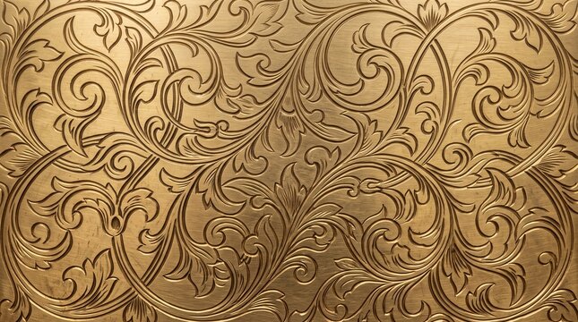 Vintage Golden Floral Engraved Pattern Metallic Texture Background