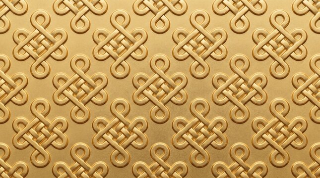 Golden Endless Knot Embossed Pattern Background