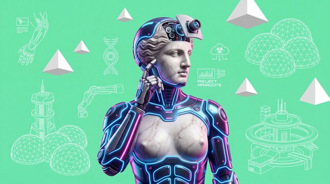 Futuristic AI Cyborg Sculpture with Cybernetic Details