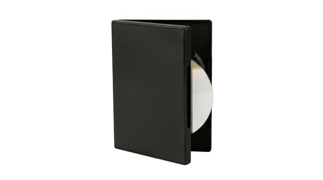 Black dvd case with a disc inside isolated on transparent background