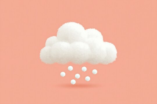 Hail icon (cloud with falling ice balls), flat vector, solid light coral background
