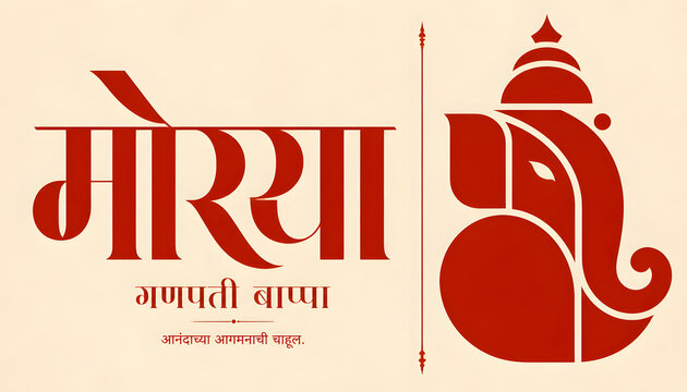 Ganesh Chaturthi Festival Celebration with stylized Lord Ganesha red outline and bold Marathi Morya typography design