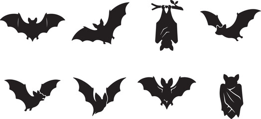 Fototapeta premium Bat silhouettes set, flying nocturnal creature vector icons