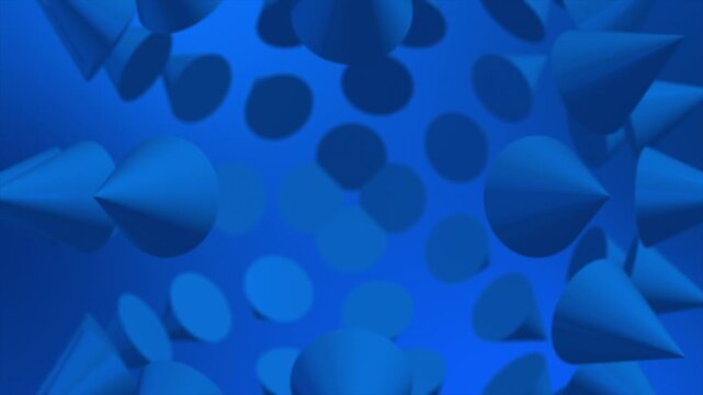 Animated royal blue color 3d shiny cones rotating and forming 3d sphere advanced loop able geometrical background