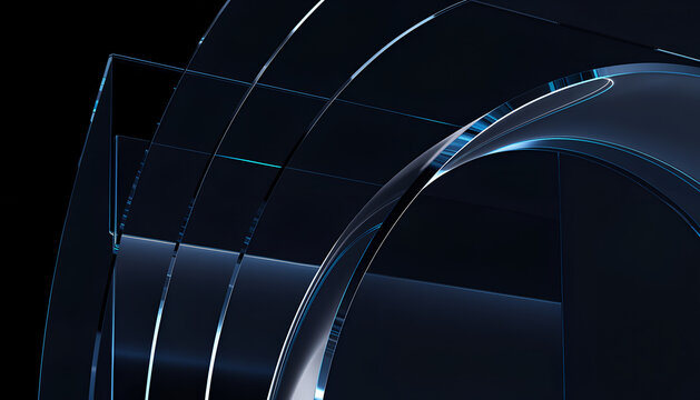 Abstract Futuristic Tunnel Background with Blue Light, Geometric Lines, Metallic Texture, 3D Architecture and Dynamic Technology Pattern for Modern Digital Wallpaper