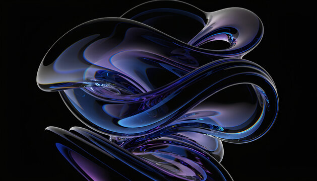 Abstract 3D Human Eye and Head with Flowing Liquid Waves, Smoke, Light, and Smooth Curves in Blue and Purple Futuristic Motion Design Background