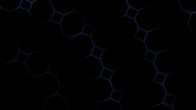 Animated royal blue color shiny octagonal shapes flowing design loop able geometrical background black background