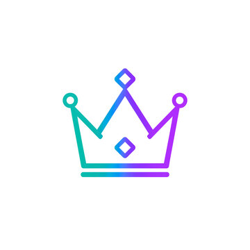Modern neon gradient line art crown logo icon, vibrant purple blue outline royal symbol isolated on transparent background
