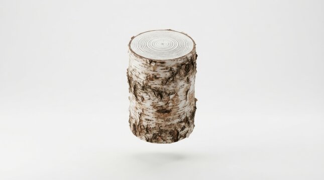 Natural birch wood log cylinder isolated on white background for rustic decor and eco-friendly design elements