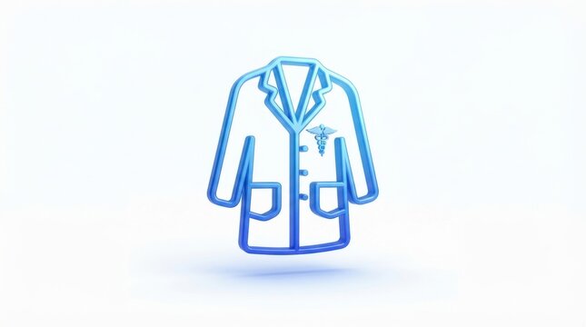 Stylized blue medical lab coat icon with stethoscope symbol isolated on a clean white background for healthcare web