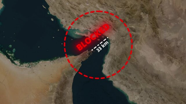 Strategic strait maritime blockade animation showing narrow passage shipping geography video