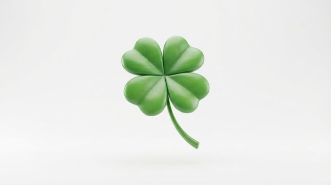 Single four leaf clover 3d illustration for good luck and St Patrick Day themes isolated on white