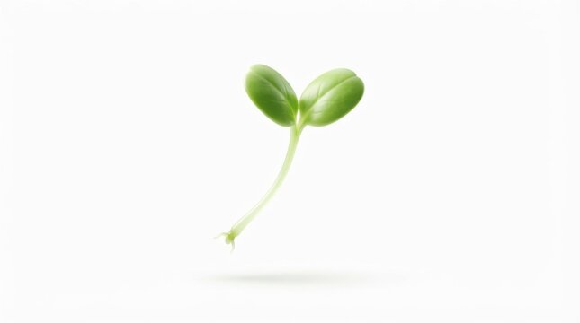 Young vibrant green seedling with two cotyledon leaves isolated on white background representing new life and growth