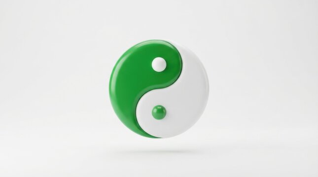 Modern green and white yin yang symbol isolated on white background for holistic health and balance concepts