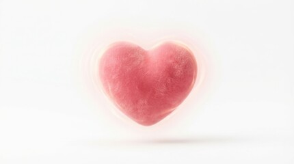 Obraz premium Plush fuzzy pink heart floating in mid-air against a clean white background