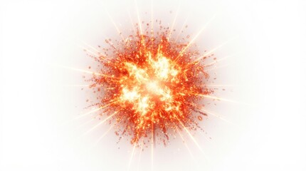 Obraz premium Intense bright orange fire explosion with sparks isolated on white background