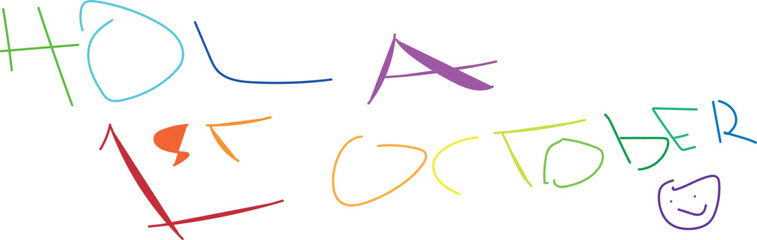 Colorful hand drawn Hola 1st October lettering © Hanzala Studio