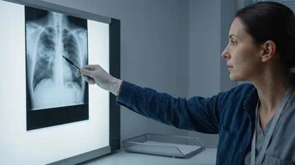 Occupational health specialist evaluates chest X-ray for lung exposure risk © tilialucida